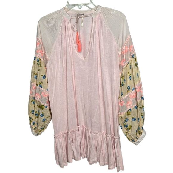 Free People Mix It Up Pink Floral Beaded Tunic Top. Size XS. - Picture 4 of 12